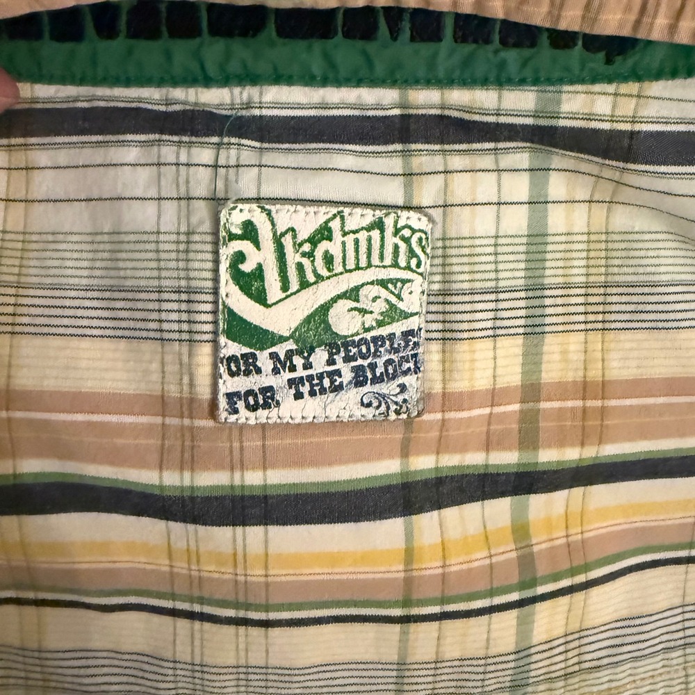 Vintage Akademiks Plaid Button Down Shirt Mens 2XL Green Yellow Y2K Streetwear - Picture 10 of 11